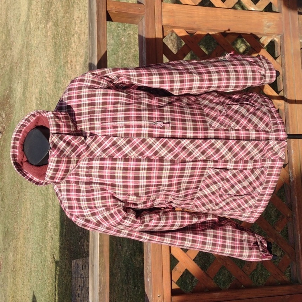 Liquid Boardwear Burgundy and Pink Plaid Coat Size Small